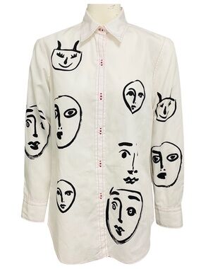 LIBERTINE WHITE / BLACK FACE PRINT BUTTON DOWN COTTON SHIRT